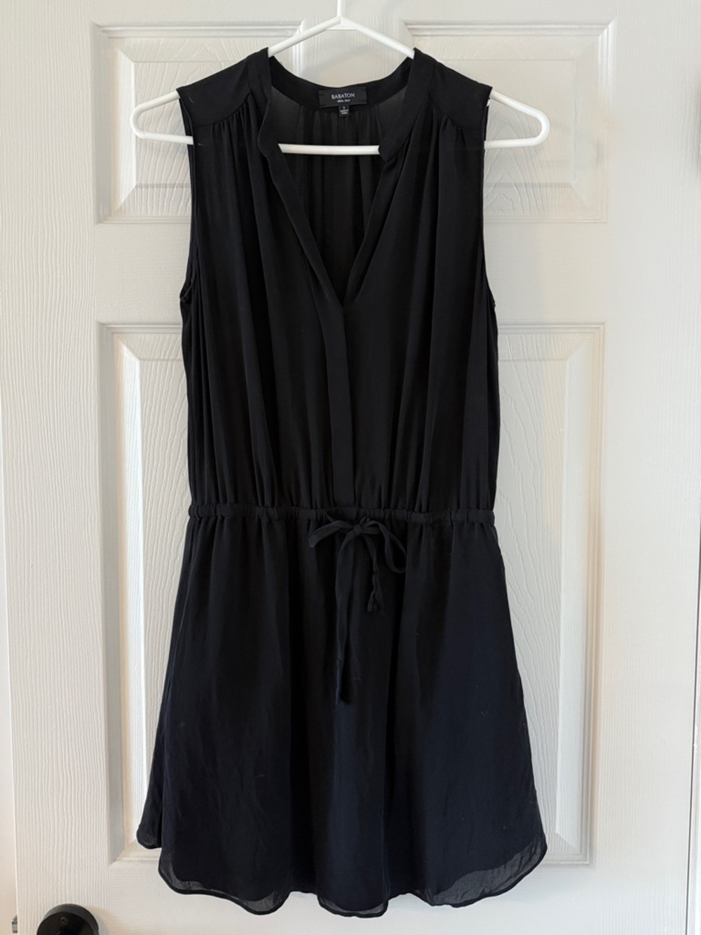 Babaton Black Sleeveless V-Neck Drawstring Mini Dress